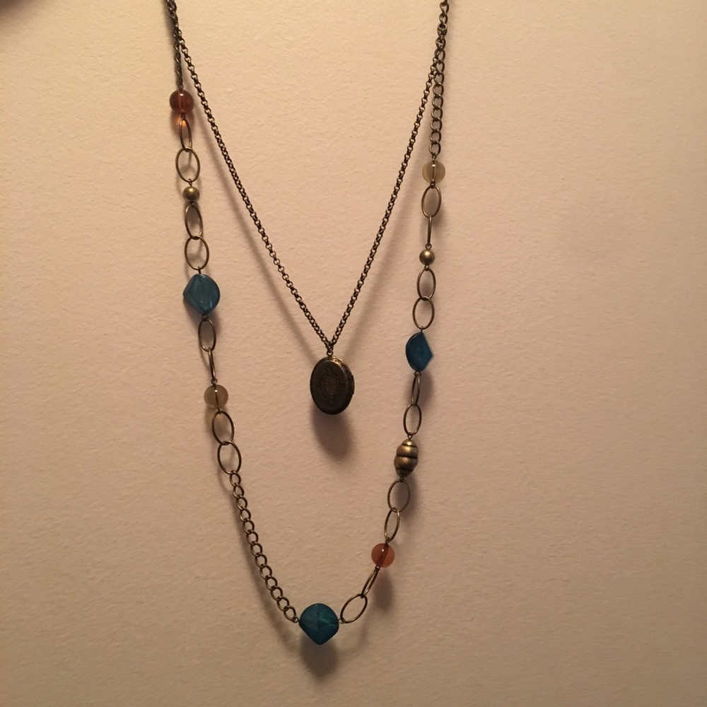 Boho multi strand necklace & locket